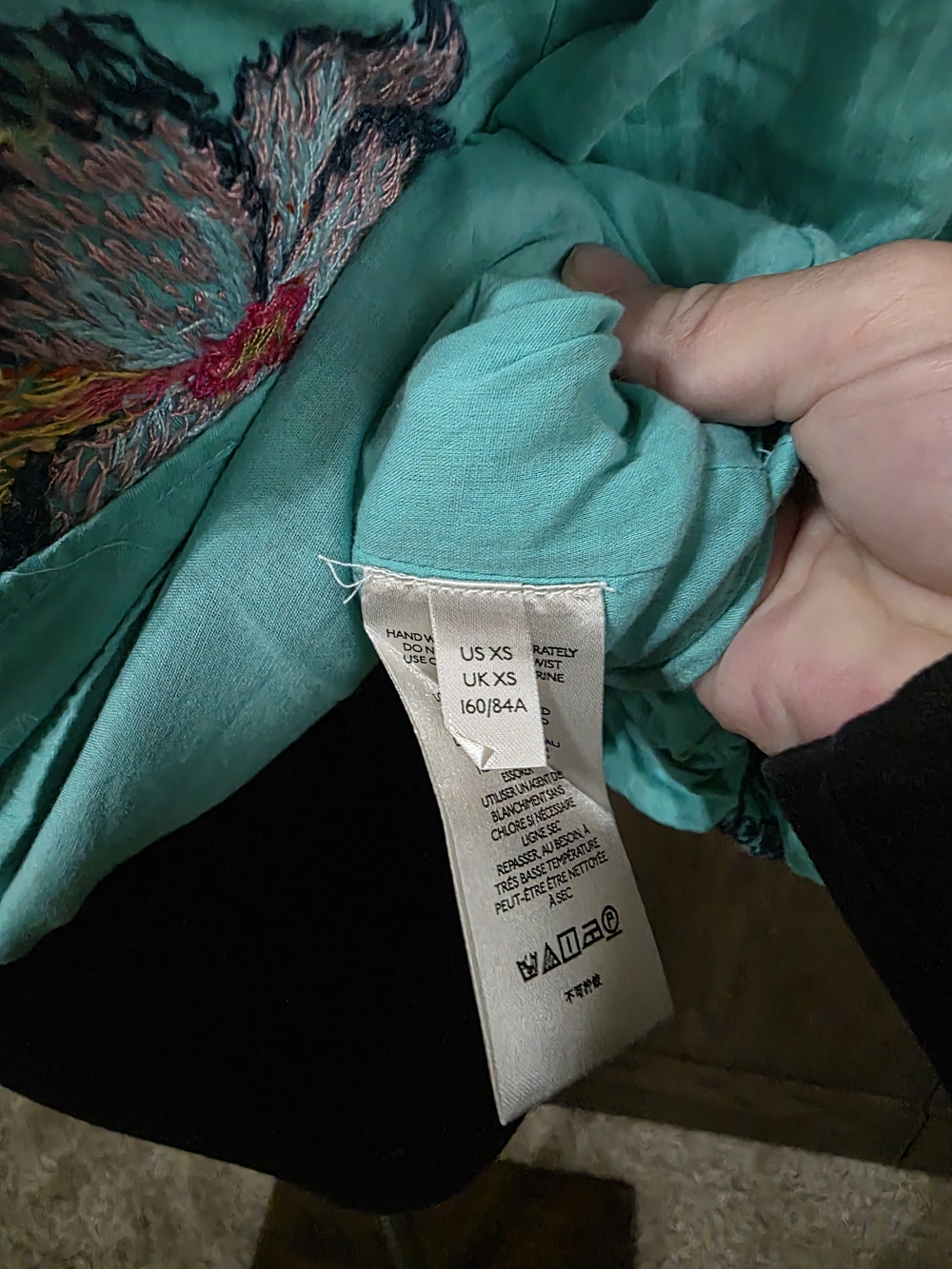 Anthropologie Maeve Turquoise Embroidered Floral Peasant Blouse - Picture 4 of 4